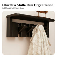 Easy to Install Piano Key Coat Rack Multi-Purpose Wall Mounted Rack with Shelf Strong Load-Bearing Wooden Entryway Hanger Space-Saving for Families, Homeowners, Renters, Living Room, Hallway, Mudroom, Bedroom