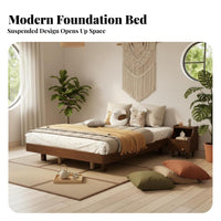 elevated Bed Frame Headboardless elevated Slat Frame woven-mat and design Bedroom Furniture for Minimalists, home dwellers, Guest Room, Apartment, attic