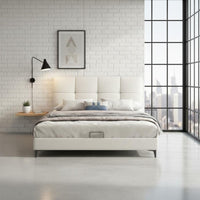 Modern Leather Bed Frame Light Luxury Minimalist Double Bed Sturdy Slat Support for Couples, Small Apartment, Guest Room