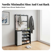 Multifunctional Design Entryway Coat Rack with Shoe Shelves Space-Saving Coat Rack Shoe Storage Unit Large Capacity Home Furniture Easy Assembly for Apartment Dwellers, Homeowners, Hallway, Mudroom, Bedroom, Living Room
