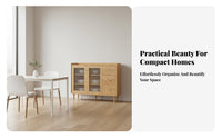 Modern Accent Storage Cabinet Solid Wood Kitchen Buffet Credenza Profile Wooden Credenza with Shelves for Renters, Families, Dining Room, Hallway