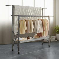 Installation-No-Installation Foldable Clothes Drying Rack Extendable Rods Adjustable Clothes Horse Large Capacity Rolling Garment Rack Heavy Duty for Students, Balcony, Bedroom, Dorm Room
