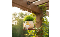 Creative Design Swinging Dwarf Flower Pot Weather Resistant Gnome Swing Planter Whimsical Decoration Resin Gnome Statue Planter for Patio, Yard, Balcony