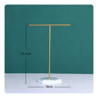 Detachable Design T-Shaped Bar Jewelry Display Stand Easy Assembly Necklace Holder with Marble Base Minimalist Design Earring and Bracelet Organizer Rack for Countertop, Dresser, Bedroom