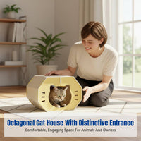 Foldable Octagonal Cat House Includes clawing Board pet hideaway Breathable Feline Furniture for Owners of Small felines, Indoors, Living Room, Bedroom