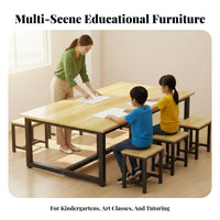 Kindergarten Art Firm Table Steel Frame Student Training Desk Rectangular Craft Table for Students, Preschoolers, Classroom, Home, Playroom