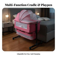 Multi-Functional Design Bedside Sleeper Bassinet Lockable Wheels Rolling Bedside Bassinet Adjustable Height Baby Cradle Rocking Mode for Newborns, Infants, New Parents, Bedroom, Travel, Living Room, Indoors