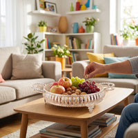 Fruit Bowl with Handles Ornate Decorative Serving Platter Embossed Serving Tray with Handles for Hosts, Home Stylists, Coffee Table, Living Room