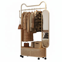 Complete Design Rolling Coat Rack with Mirror Space-Saving Rolling Clothes Rack with Shelves Easy Assembly Garment Stand Sturdy Construction for Renters, Students, Adults, Bedroom, Entryway, Small Apartment, Dorm Room