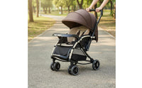 Reversible Handle Infant Pram Full Recline Seat Foldable Infant Carriage Shock Absorption Gentle Sway Infant Pram for Newborns, Young Children, Travel