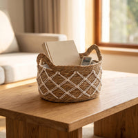 Handwoven Woven Basket with Handles Oval Straw Storage Basket Portable Laundry Hamper Lightweight for Bedroom