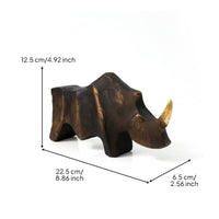 Rhinoceros Sculpture Geometric Rhino Statue Rustic Sculpture with Golden Horned for Bookshelf, Office, Living Room
