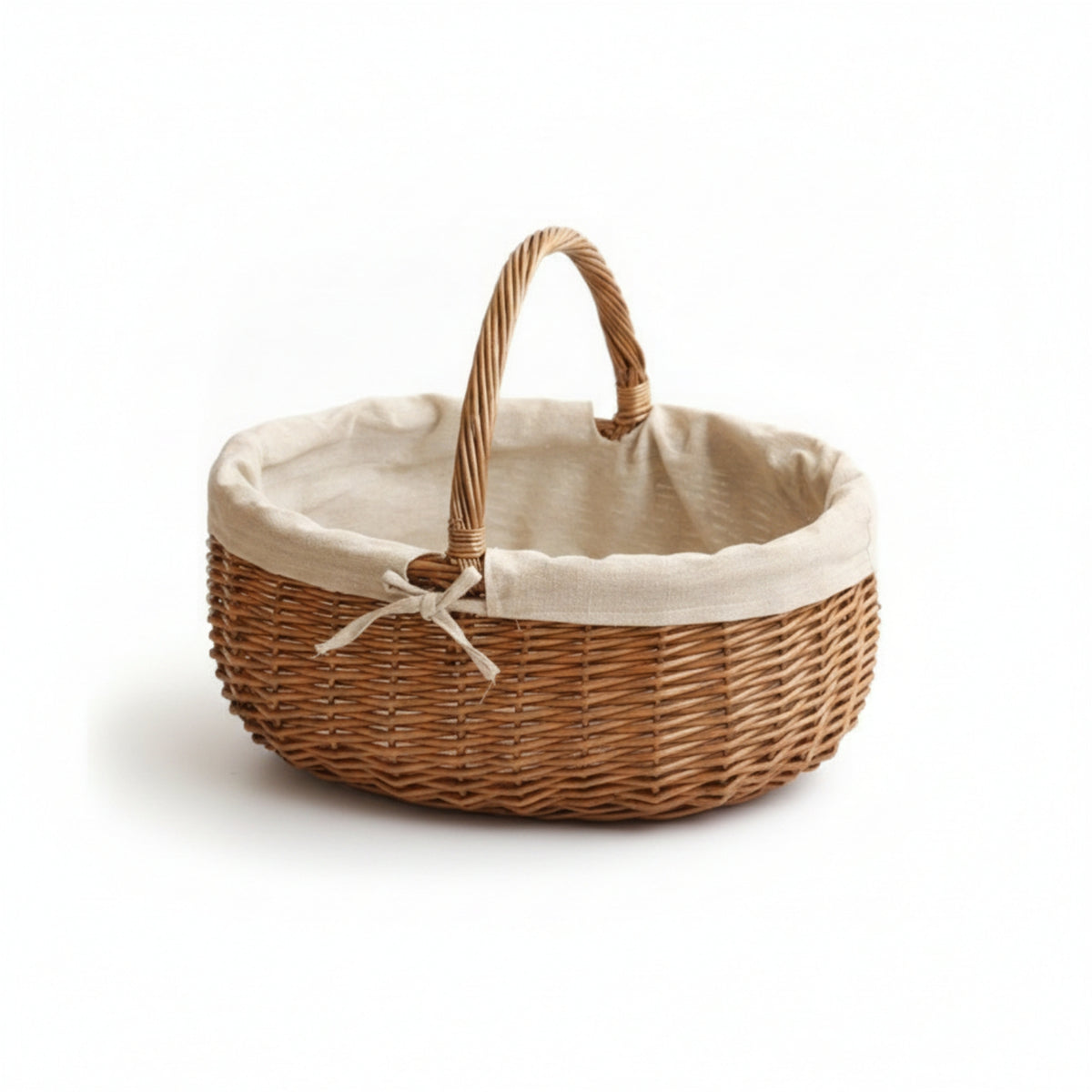 Lined Wicker Basket with Lining Natural Woven Basket with Handle Handwoven Portable for Gift Wrapping, Picnic, Flower Arrangement, Home Storage