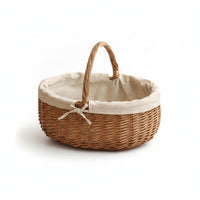 Lined Wicker Basket with Lining Natural Woven Basket with Handle Handwoven Portable for Gift Wrapping, Picnic, Flower Arrangement, Home Storage