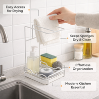 Bathroom Sink and Organizer for Dishwashing Area, Carbon Steel Wall Mounted Kitchen Rag Holder No Drill for Home Cooks