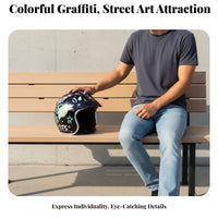 3/4 Graffiti Helmet Four-Season Retro Impact-Absorbing Foam Layer Guarding Headwear for Men, Women, Commuting