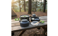 High Temperature Resistant Outdoor Cook Set with Kettle Nesting Design Portable Cooking Set Lightweight Picnic Cookware Hard Anodized Aluminum for Campers, Backpackers