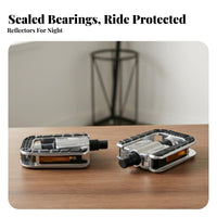 2 Pieces Folding Bike Pedals Space Saving Foldable Flat Pedals With Reflectors Reflective Strips for Storage