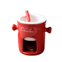 Straight Chocolate Fondue Cup Ceramic Heated Candle Warmer with Fork Couple Mug Gift