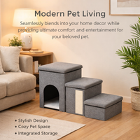 Storage Steps for Bed and Sofa with Foldable Pet Stairs, Integrated Cat House for Small Pets, Textile Construction