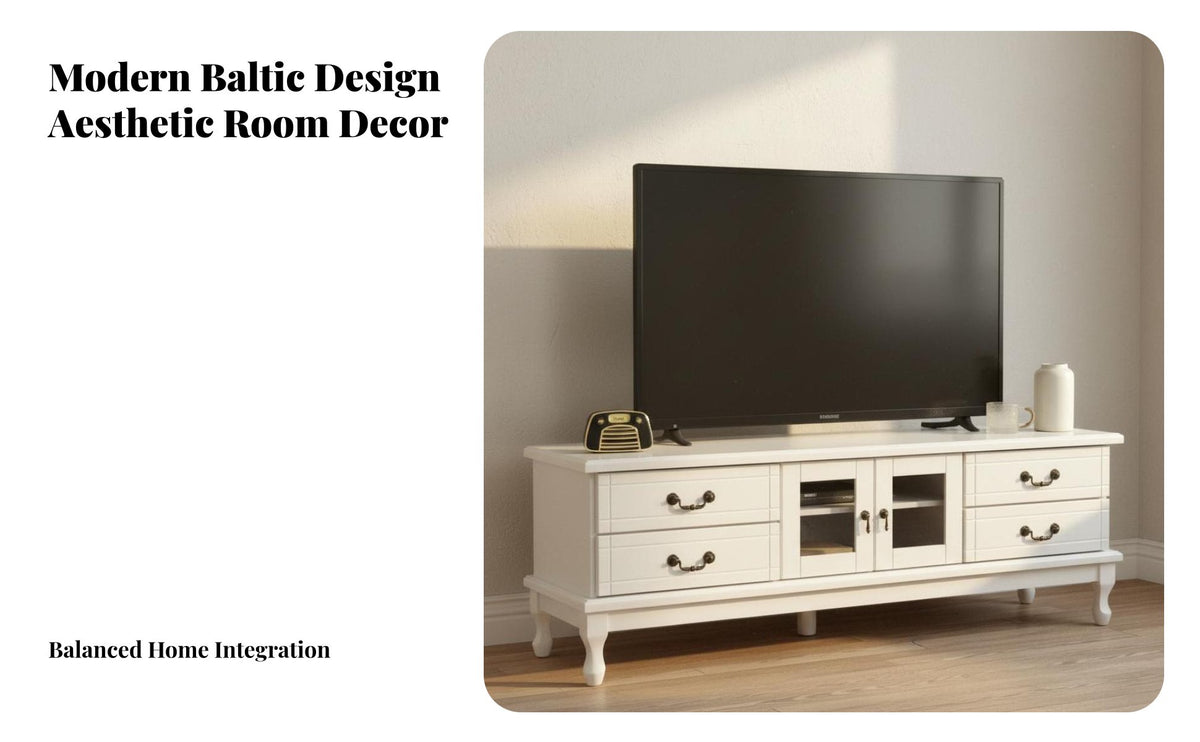 Sturdy Construction Solid Wood TV Cabinet Easy to Clean American Design Wooden TV Console Rounded Corners Floor Standing Entertainment Unit Adjustable Shelves for Small Apartment Owners