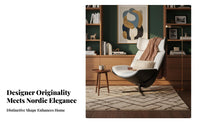 Nordic Aesthetic Geometric rotating Armchair Sculptural Form rotating Chair with Footstool Ergonomic Design Indoor Seating dense Foam for Home Workers, Interior Designers, Living Room, Bedroom, study alcove, Reception Area