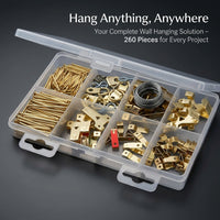 260 Pieces Metal Picture Frame Hanging Kit Hardware with Tools, Heavy Duty Wall Hanging Hooks with Nails and Screws for Picture Clothes Bags Mounting