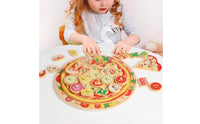 Pizza Board with Toppings Interactive Wooden Pizza Toy Educational Playset for Kids, Preschoolers