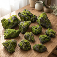 12 Pieces Artificial Moss Rocks Realistic Artificial Moss Stones Prop Lightweight Green for Decorators, Indoor Greenery Scenes