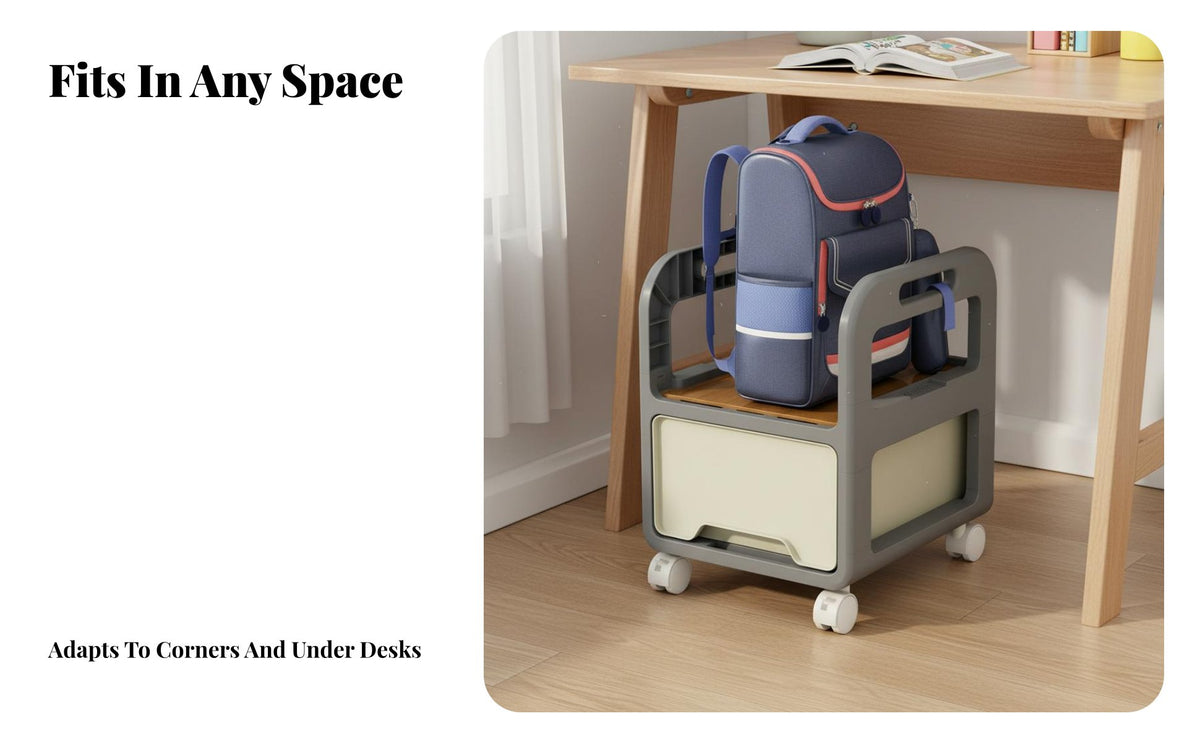 Space-Saving Mobile School Bag Rack 360° Swivel Casters Student Backpack Organizer Large Capacity Under Desk Storage Trolley Easy to Assemble for Students, Kids, Study Room, Classroom, Bedroom