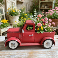 Uncovered Bed Vintage Pickup Planter Red Painted Truck-Shaped Planter for Display