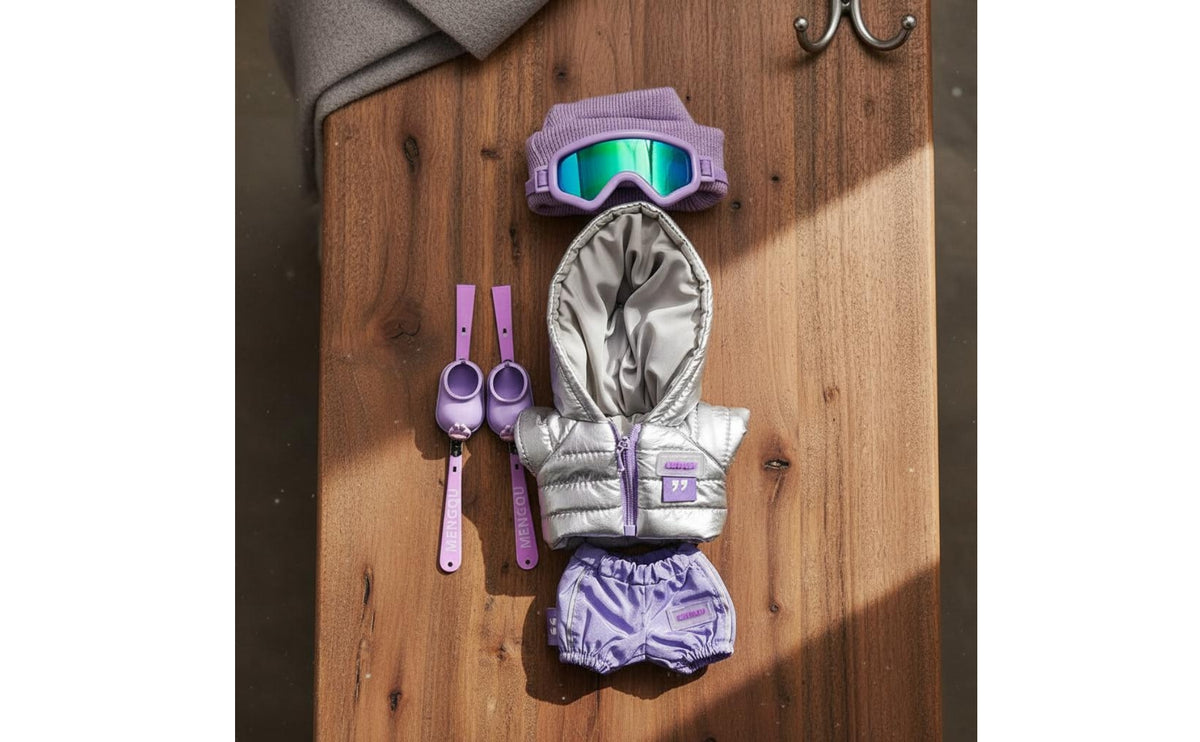 Stuffed Doll Ski Ensemble Shiny Puffer Jacket Doll Ski Outfit Collector Grade for Photo Photography