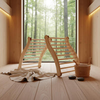 S-Shape Sauna Backrest Natural Wood Construction S-Shaped Wooden Backrest