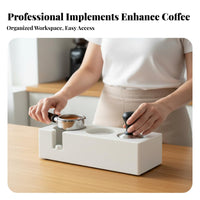 All-in-Single Organizer Espresso Tamper and Distributor Holder Multi-Size Compatible Portafilter Tamping Stand Non-Slip Base