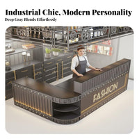 Industrial Design Ier Counter Solid Wood Panel Industrial Design Front Counter Sturdy and Hard-Wearing Modern Front Desk for Receptionists, Salon
