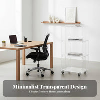 Transparent Look 2-Tier Clear Trolley Modern Design 2-Tier Rolling Organizer Multi-Functional Side Table Slim contour for Office Workers, Party Hosts, Living Room, Next to Sofa, Bedroom, Small Spaces