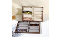 Divided Interior Wooden Eyeglass Display Box Lined Insert 6-Compartment Display Box Rectangular Easy to See