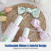 Automatic Folding Sun Umbrella, Rain or Sun Protection, Lightweight, Colorful Coating, Unisex, Floral Knot Accent