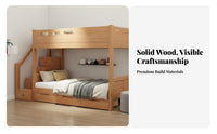 Solid Wood Bunk Bed Space-Saving Kids Bunk Bed with Guardrails Sturdy Construction children's Furniture for Juniors, Parents, Bedroom, Dormitory, Home