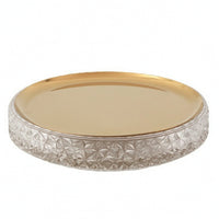 Round Tray with Mirrored Golden Surface Mirrored Tray Geometric Shallow Dish for Tabletop, Vanity