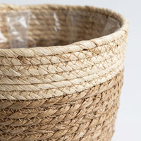 Home Decoration Plant Pots for Indoor Plants and Flower Pots, Two Tone Horizontal Stripe Storage Basket, Hand-Woven Seagrass Plant Fiber Pot