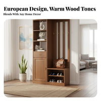 Multifunctional Coat Rack Standing Cabinet Shoe Organizer Solid Wood Construction Partition Furniture Space Saving Unit Suitable for Families Entryways