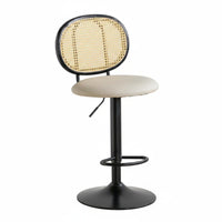 Nordic Design Adjustable Stool with Woven Back Built-in Footrest Adjustable Swivel Stool with Backrest Stable Large Base Barstool Cushioned Seat for Bar & Cafe Owners, Homeowners, Adults, Kitchen Island, Counter Seating, Dining Room, Home Office