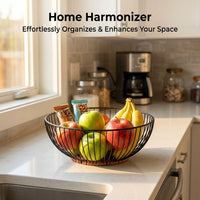 Fruit Bowl with Woven Design for Dining Table and Kitchen Storage, Metal Frame Basket for Vegetables and Snacks, Decorative Pantry