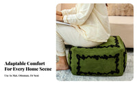 Moroccan Design Upholstered Pouf Removable and Washable Cover Embroidered Pouf Cube Multi-Functional Floor Seating Decorative Accent for Homeowners, Interior Decorators, Living Room, Balcony, Reading Nook, Playroom