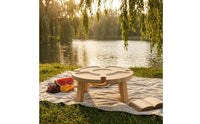 Solid Wood Folding Wooden Tray Table Cup Slots Round Snack Table Space Saving for Picnic, Camping, Casual Settings