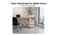 With Wheels School Bag Storage Cart Space Saving Multi-Tier Book Cart Large Capacity Mobile Bookshelf Easy to Assemble for Students, Kids, Study Room, Classroom, Bedroom