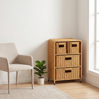 Woven Bedside Cabinet Compact Storage Cabinet with Drawers Multifunctional Braided Storage Chest for Living Room