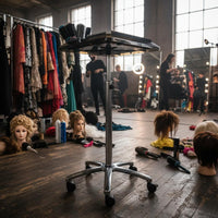 Effortless Moving Wheels Hair Extension Trolley Cart Anti-Winding Casters Rolling Hairpiece Holder Stand Sturdy Support Base Adjustable Salon Tray Stand for Barbers, Barbershop, Hairdressing Institute