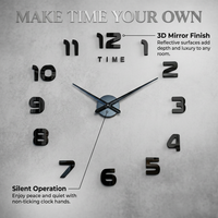 Large Wall Clock Modern, Oversized Mirror Finish Wall Clock Kit, DIY Wall Clock Home Decor, Adjustable Size Wall Clock, Frameless Large Wall Clock